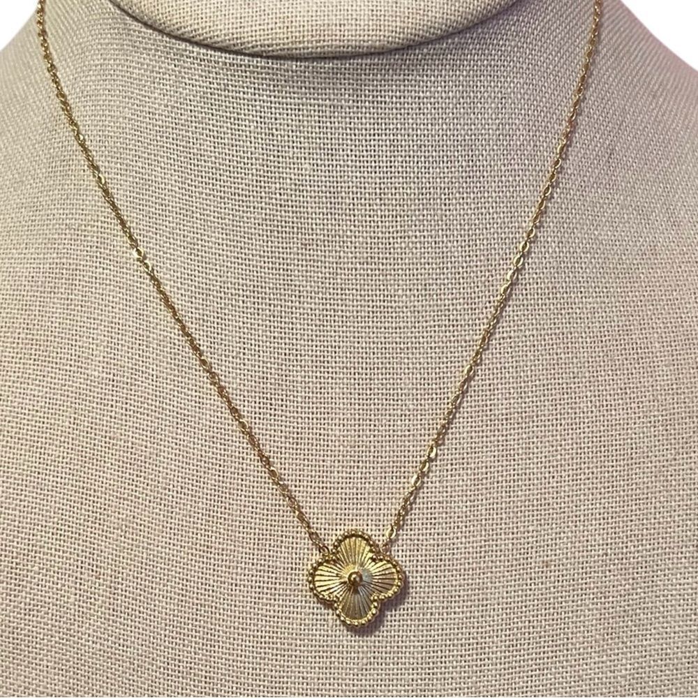 Gold Over Stainless Steel Clover Alhambra Pendant Necklace